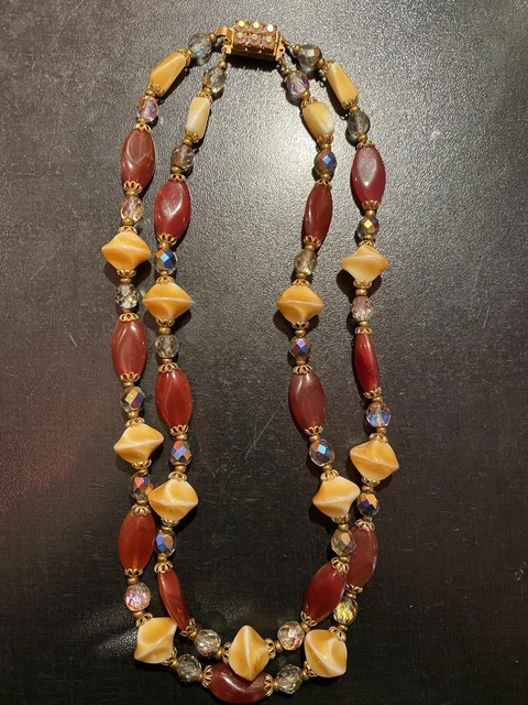 Collier Fantaisie Vintage Années 70 - Perles De Verre Multicolores - Pour Les Fêtes - Occasion
