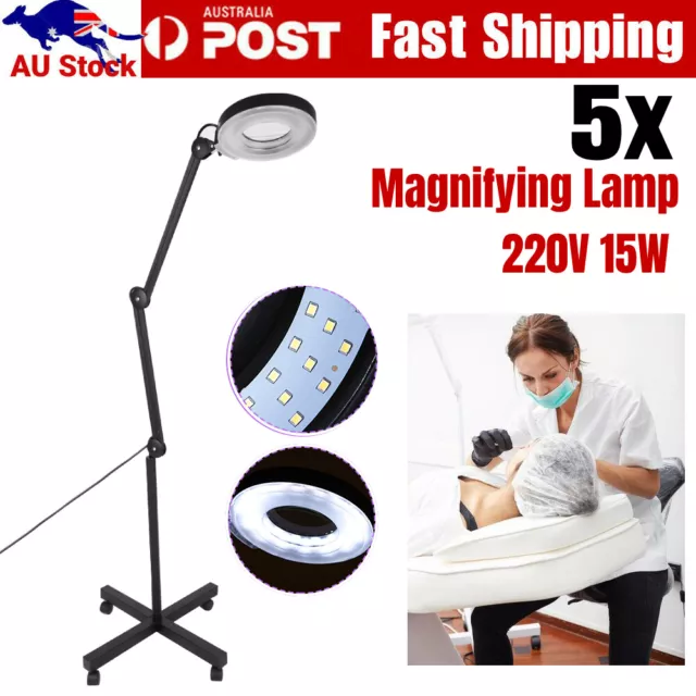 15W 8X Magnifying Lamp Floor Stand Magnifier Light Nail Beauty SPA Salon LED AU