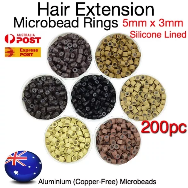 Hair Extension Micro Rings Beads 200 Silicone Lined MicroBeads 5mm x 3mm Links