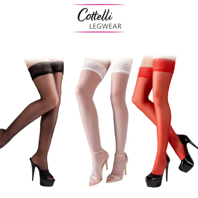 Cottelli Collection Sexy Lace Border Stockings Calze in Raso Autoreggenti Donna