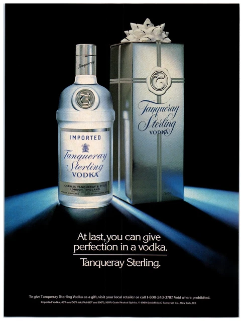 Tanqueray Sterling Vodka "Perfection in Vodka" 1989 Print Ad 8"w x 11"