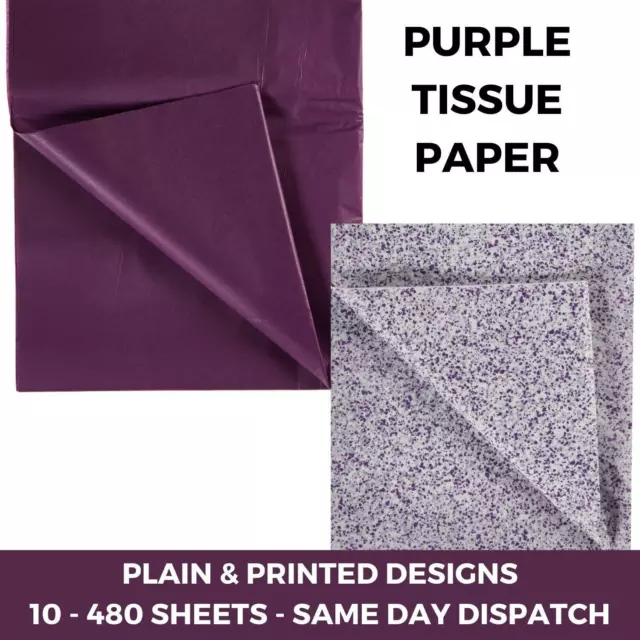 Purple Tissue Paper Sheets - Large Acid Free 50x75 Plain & Printed Polka Dot