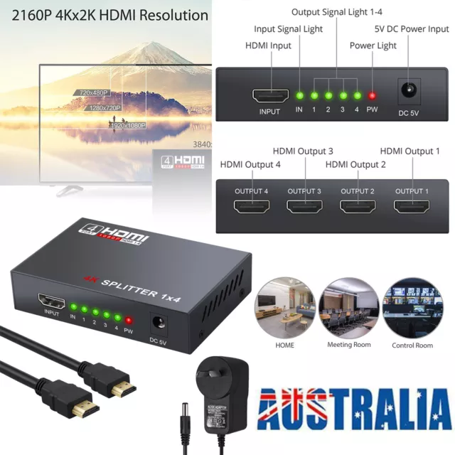 1 In 4 Out HDMI Splitter Amplifier Duplicator Full HD 1080p 2K 4K 3D V1.4 DVD