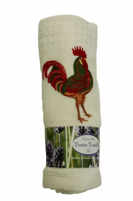 French Kitchen Towel Honeycomb Rooster Made In France 2