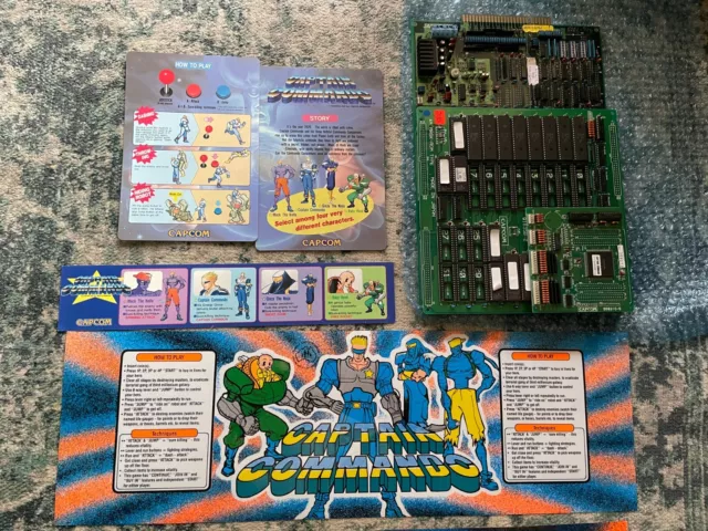 CAPTAIN COMMANDO arcade PCB + CPO + marquee + instruction card Capcom LAI kit