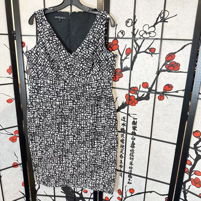 LAFAYETTE 148 Womens Black White Printed Sheath Dress Sleeveless Size 14 V-neck