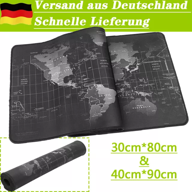 DE 900x400mm Weltkarte Gaming Mauspad XXL Anti-Rutsch Mousepad Schreibtisch Pad