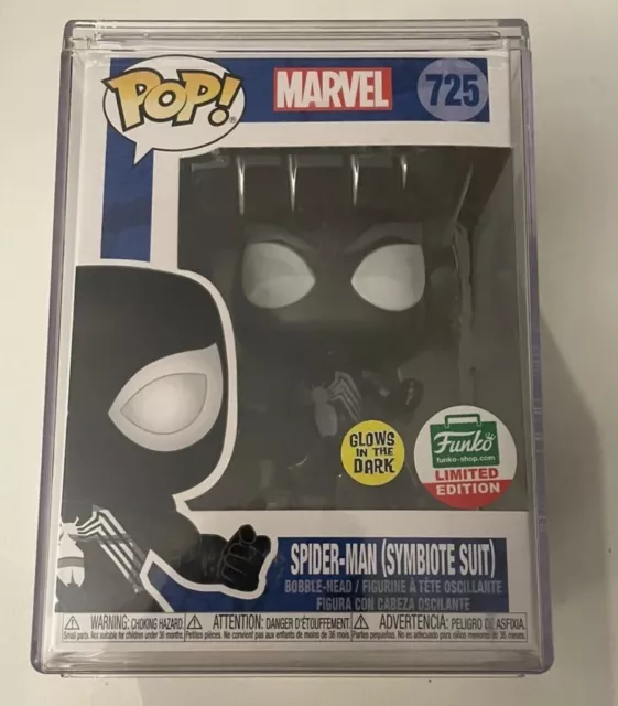 Spider-Man (Symbiote Suit) Marvel 725 Glow In The Dark Funko Pop w/hard case