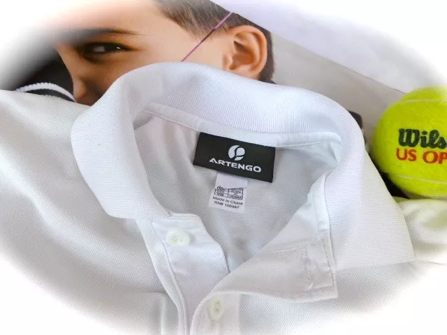 ARTENGO ♛ Tennis Halbarmshirt Poloshirt T-Shirt Top Jungen weiß 134 140 146 10Y 