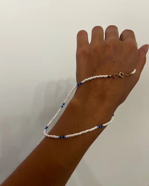 Collier Court En Perles De Rocaille - Dégradé De Bleu Et Blanc Nacré - Longueur 36-40 Cm, Neuf Avec étiquettes