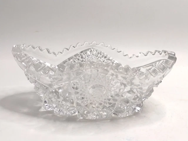 Antique Imperial Glass NuCut Oval Bowl With Sawtooth Rim