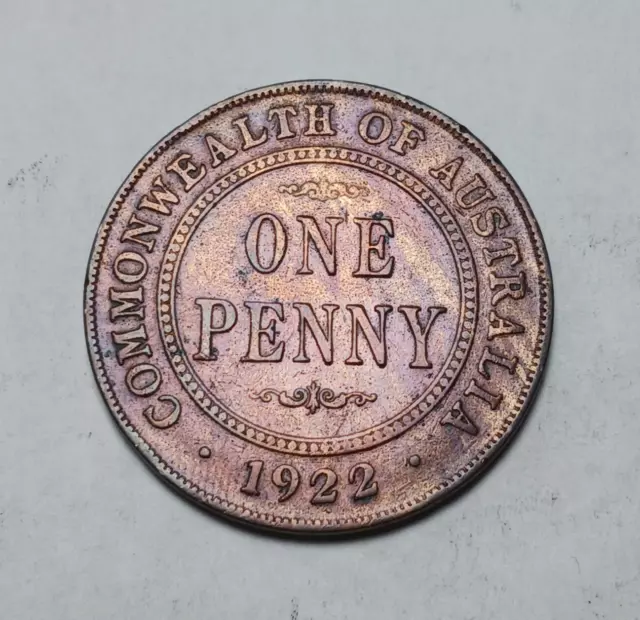 1922 Australia Penny - Bronze Coin - Melbourne Mint - George V