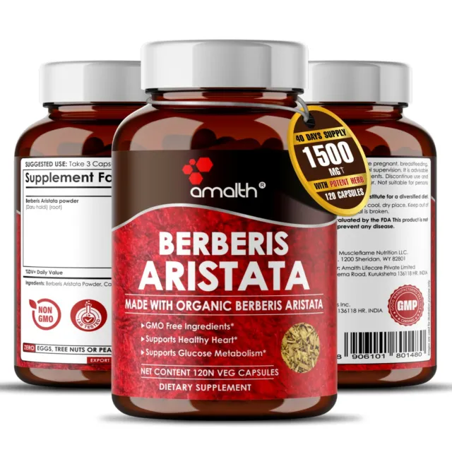 Organic Berberis Aristata Powder Daruhaldi 1500mg Capsules - 120 Pills
