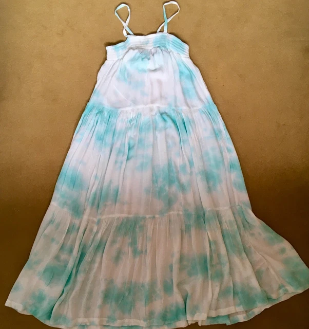 ABITO ESTIVO M&S tintura cravatta bianco aqua/cinturino - Età 12 - 13 ANNI NUOVISSIMO-SENZA ETICHETTE