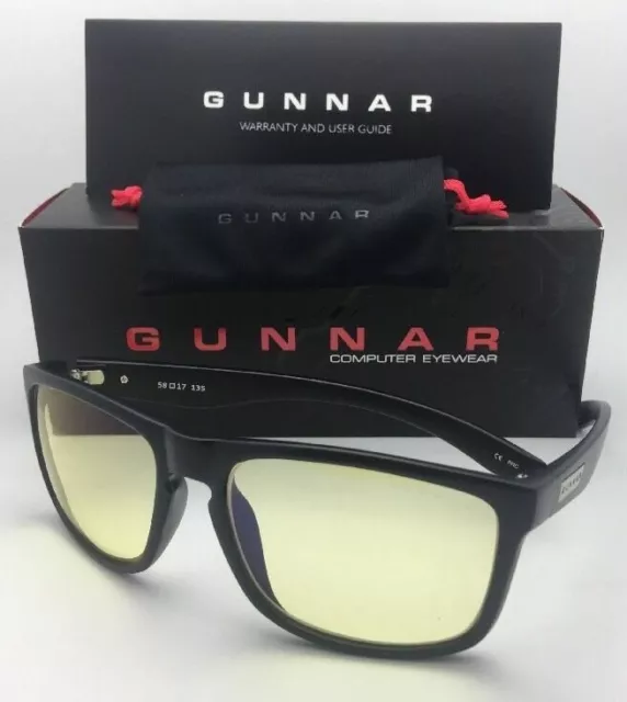 New GUNNAR Computer Glasses INTERCEPT 58-17 Onyx Black Frame Amber Yellow Lenses