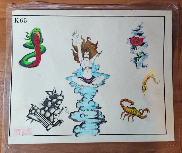 Kari Barba 1982 pintado a mano Marinero Bill Shop usado vintage tatuaje flash S&R