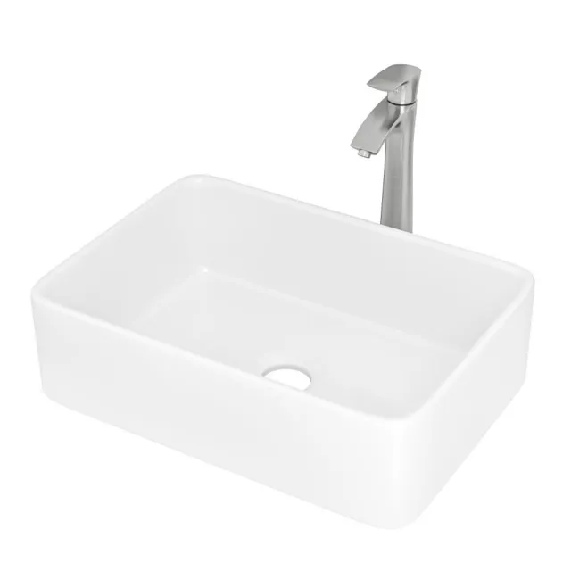 19"x15" Rectangle Vessel Bathroom Sink and Brushed Nickel Single Lever Faucet