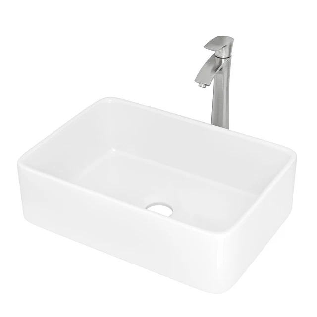 19"x15" Rectangle Vessel Bathroom Sink and Brushed Nickel Single Lever Faucet