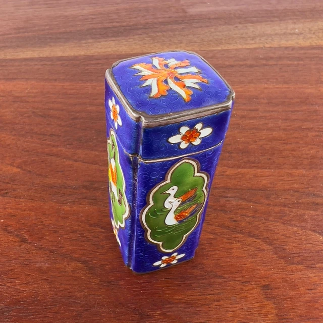Chinese Sterling Silver & Enamel Box Colorful Birds & Flowers No Monogram