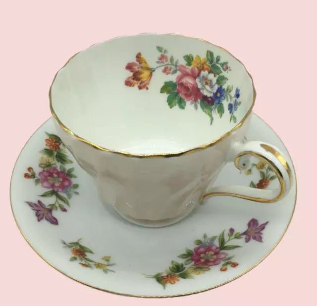 Vintage Aynsley England Pink Swirl Teacup Mismatched Harmony House Saucer Floral