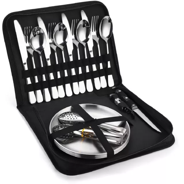 Camping Picnic Party Cutlery Set In Wallet 4 Person Stainless Steel Camper W/Bag