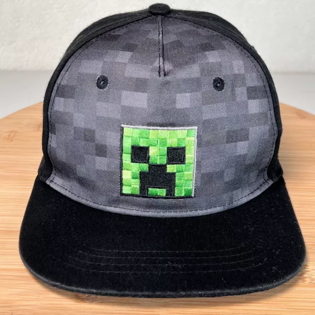 Minecraft Creeper Hat Cap Black Gray Snap Back Adult Adjustable EUC