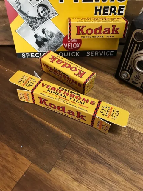 3 x Vintage Kodak Boxes Adverting Display Sign & 3 Verichrome Film Box 3