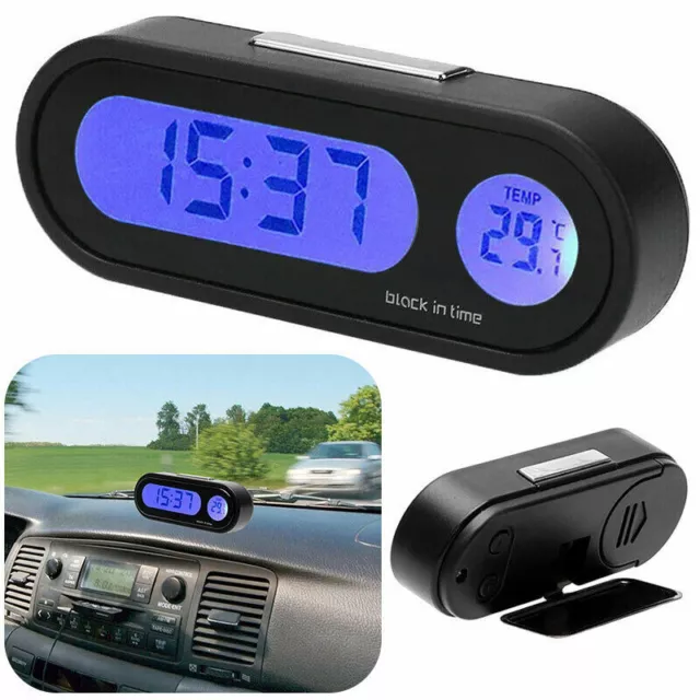 2 in 1 LCD Digital LED Car Electronic Time Clock Thermometer With Backlight