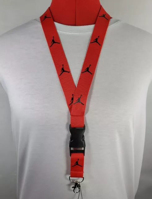 Jordan Lanyard Red & Black Strap Detachable Keychain Badge ID Holder