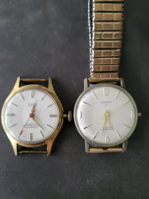 2 alte ANKER Armbanduhren Handaufzug Fixoflex Rolled Gold 17 Juwels