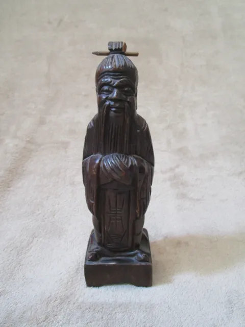 Antique Chinese Carved Wood Confucius Sculpture Very Fine Detail 8" Old Wise Man