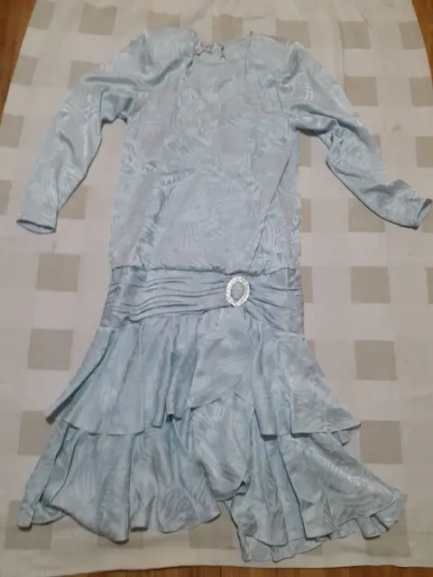 Women's 1980s Retro A.J. Bari Light Blue Silk Drop Waist Dress Size 6