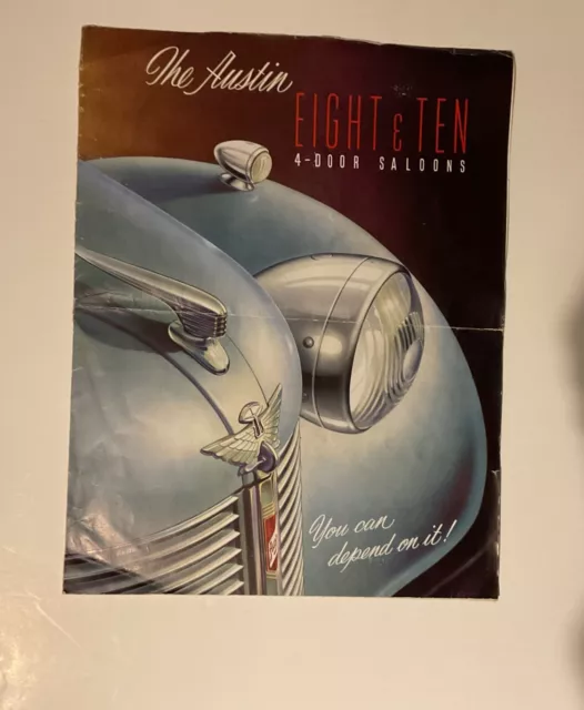Rare Austin Eight and Ten 4 Door Saloons Fold Out Car Brochure May 1946