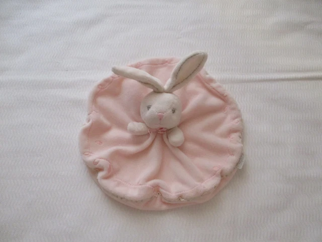 Doudou Kaloo lapin plat rond rose et blanc TBE