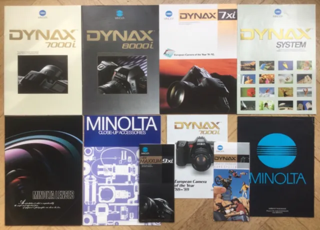 Pacchetto di 10 brochure vintage Minolta Dynax