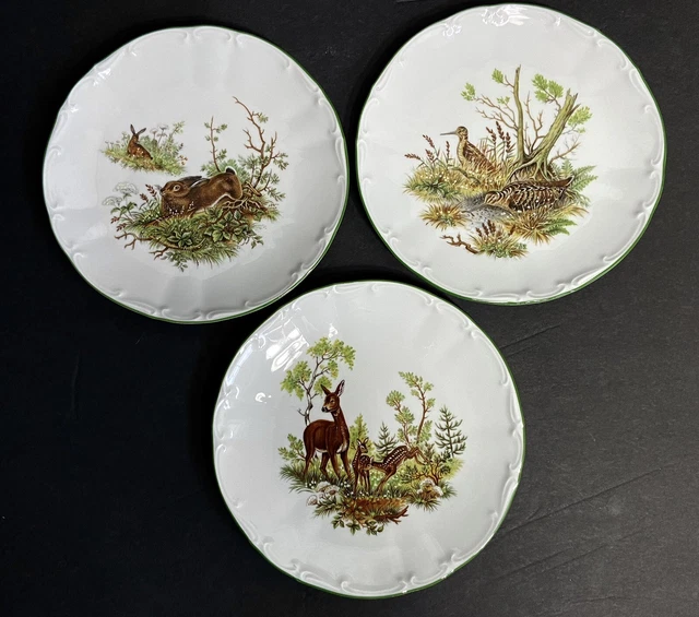 Vintage Bareuther Waldsassen Bavaria Germany Set Of 3 Forest Animal/Bird Plates