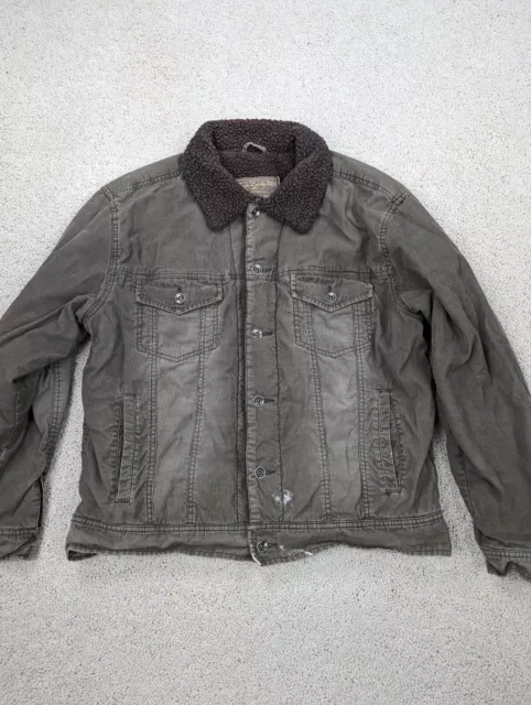 Arizona Jacket Mens Large Brown Trucker Corduroy Fleece Bomber Lined Puffer L