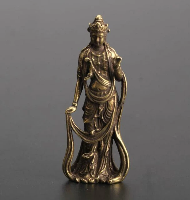 Chinese old collection handwork bronze Guanyin Bodhisattva pocket statue Gift