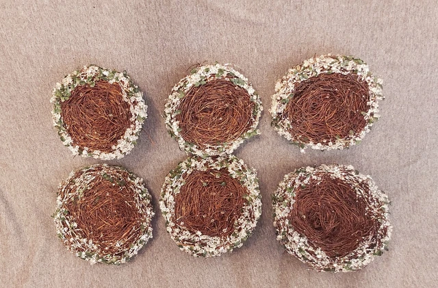 Lot of 6 Beautiful Beaded Snowy Birds Nests Christmas Tree Ornaments 4.5" - 5.5"