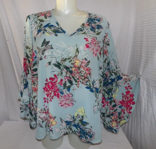 RACHEL ROY Women's Blue Floral Print Pullover Blouse Size 20W