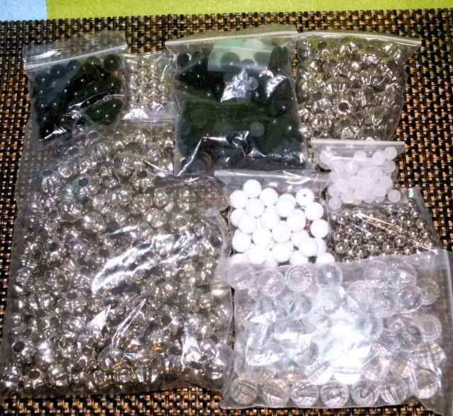 599g mixed beads, silver / black / clear mix. Job lot bulk clearance