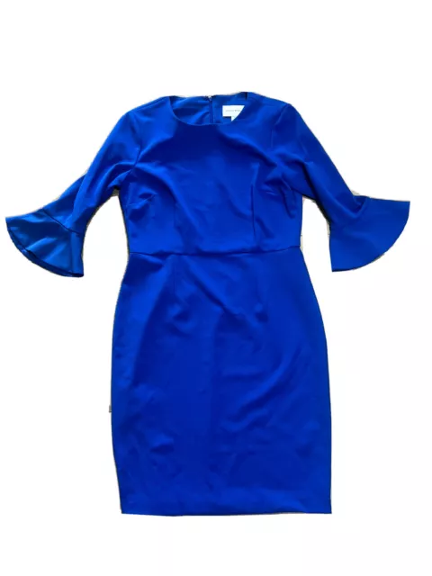 Donna Morgan Sheath Dress Blue 3/4 Bell Sleeve Midi Dress Women’s Size 10