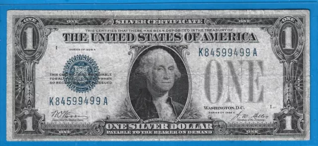 1928 A $1 Silver Certificate Funny Back Note,Blue Seal,Circ Fine,Nice!