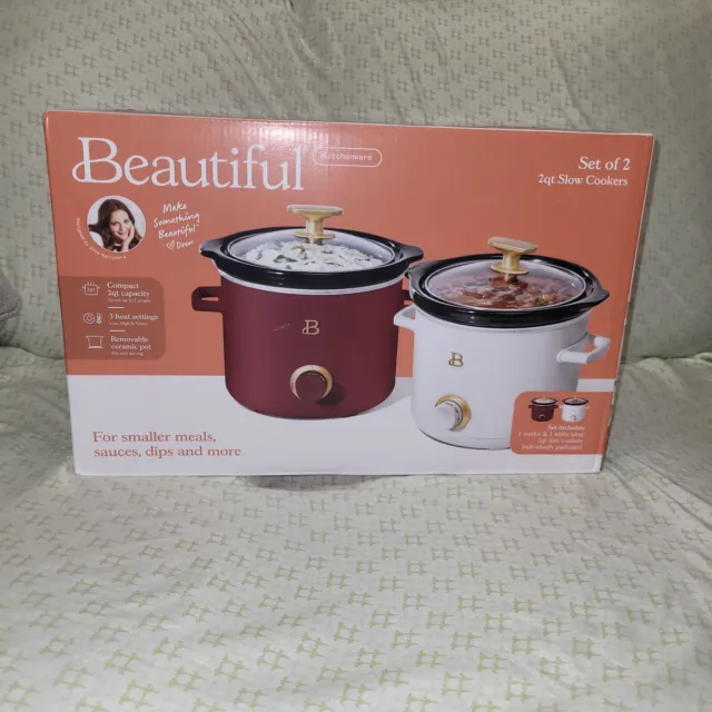 BEAUTIFUL 2 QT Slow Cooker Set, 2-Pack, White Icing and Merlot by Drew  Barrymore $60.00 - PicClick