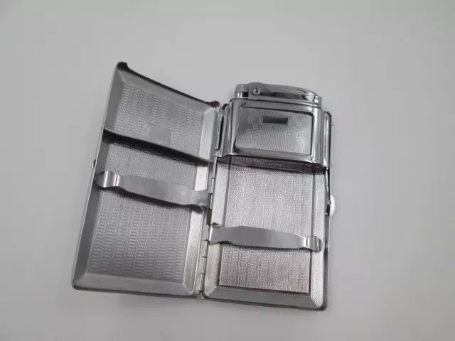 Vintage Silver Metal Cigarette Case & Lighter Petrol 1950's MADE IN UK