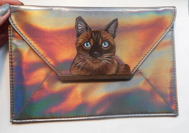 Burmese Purse Pouch Cosmetic Silver Bag Hand Painted