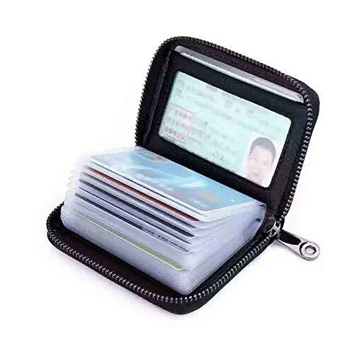 Men Credit Card Holder Zipper Wallet RFID Genuine Leather Small ID Card Case