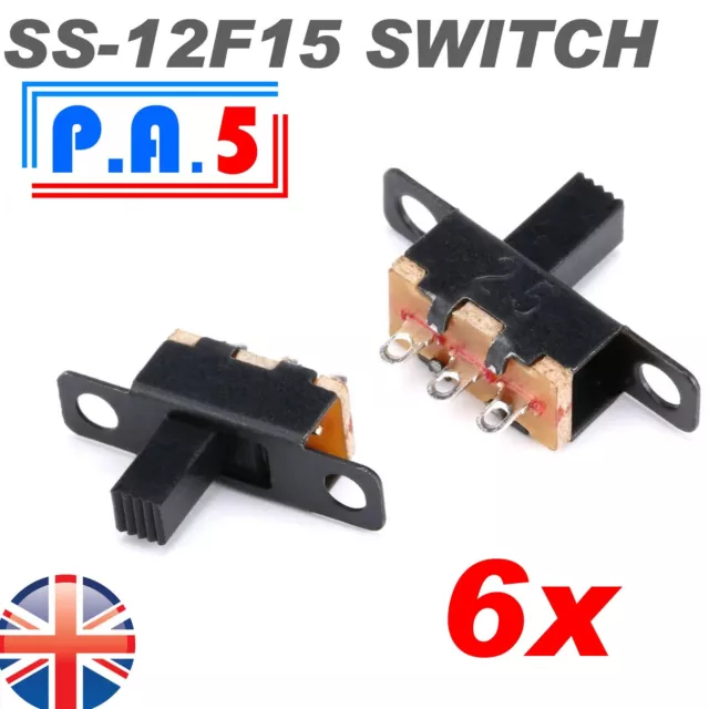 6x SS-12F15 - Micro Slide Switch Spdt 3Pin - 5mm PCB - ON / OFF Toggle 6pcs