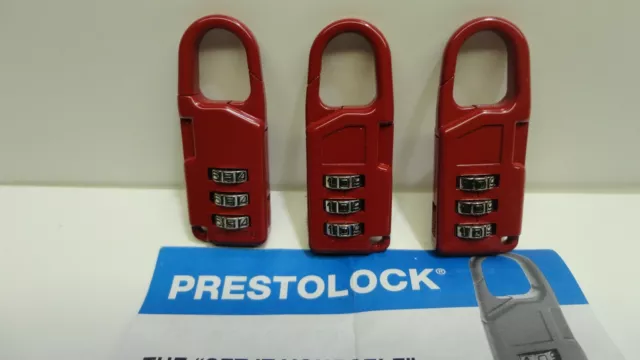 3 Red Prestolock Combination Travel Luggage,Suitcase,Backpack Snap Locks