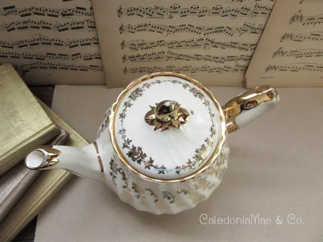 Vintage Sadler White Cream Gold Swirl Teapot Made in England Antique Tea Pot